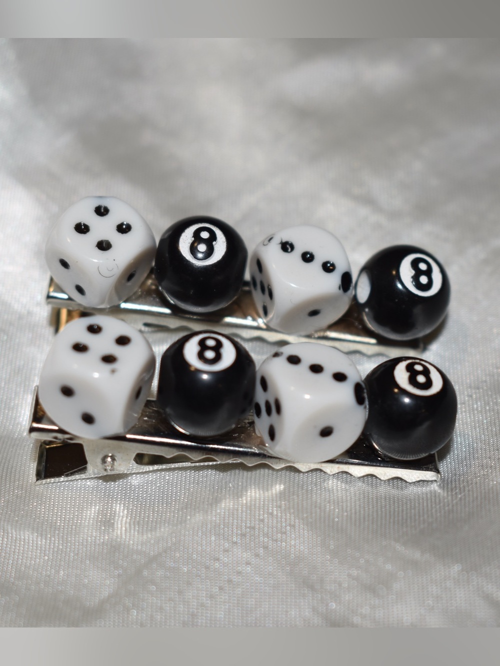 Black & White Dice & 8 Ball Decorative Hair Clips - Hair Accessories